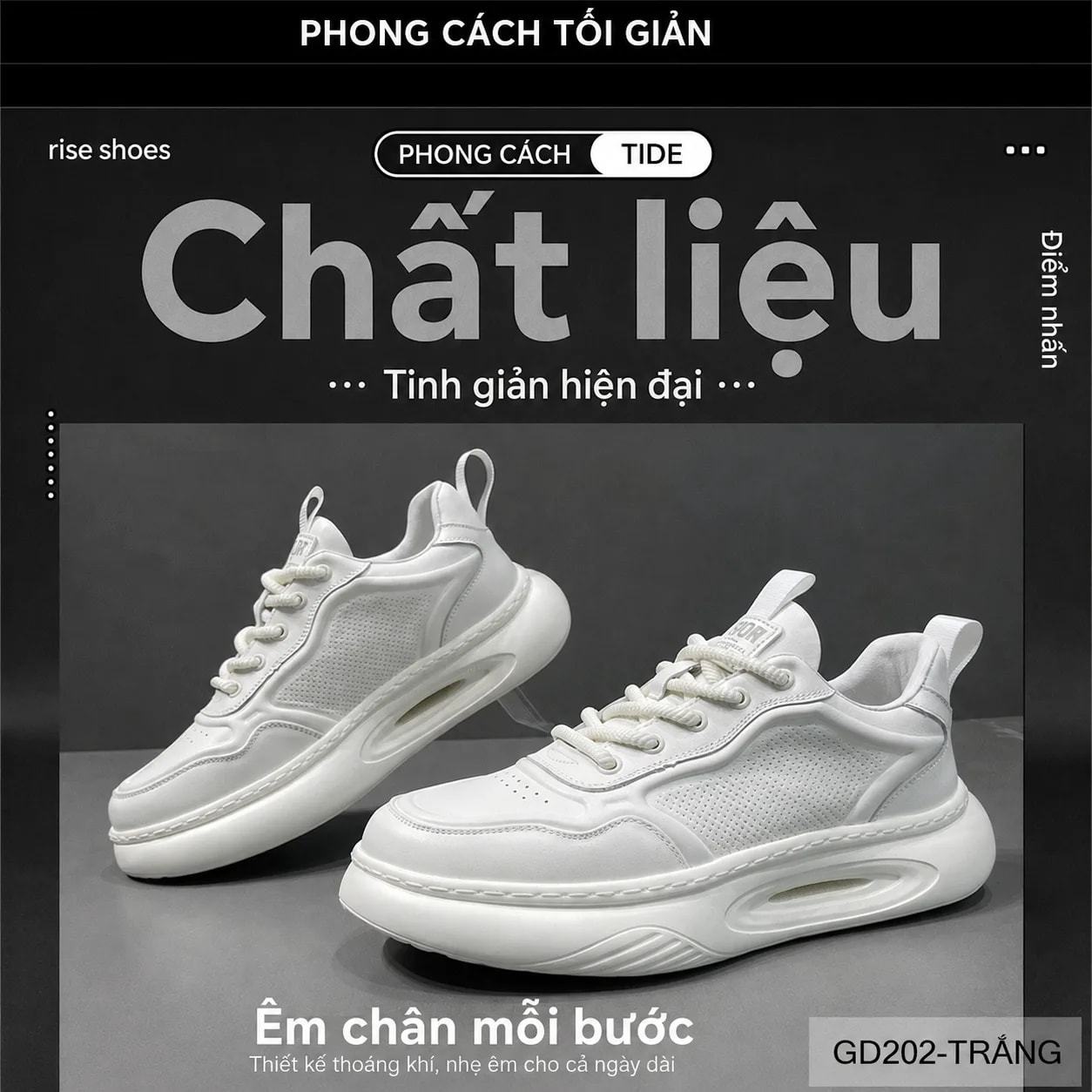 GD202 - Giày thể thao nam da trắng đế dày tăng chiều cao, thoáng khí, phong cách châu Âu - ảnh 10