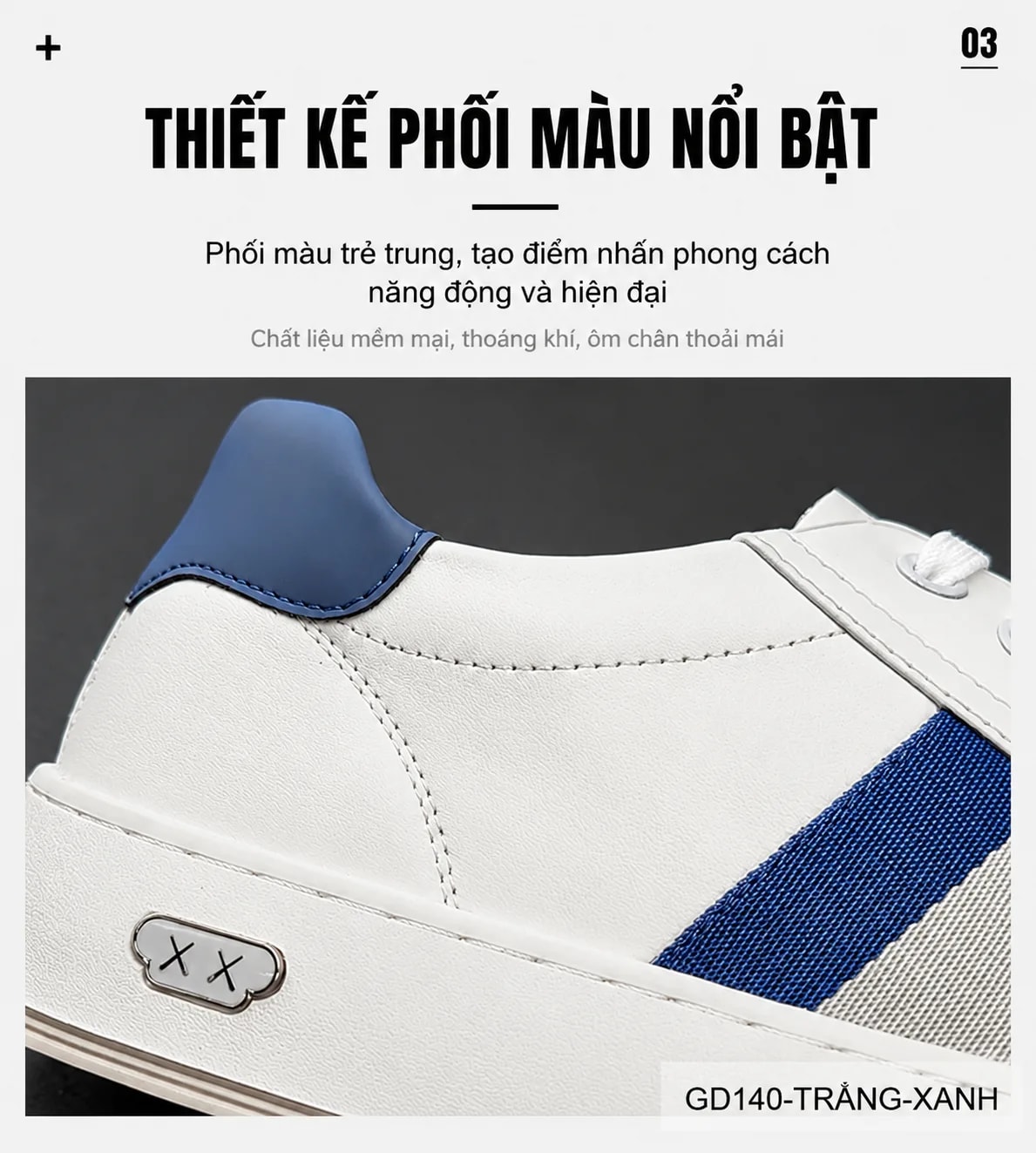 GD140 - Giày thể thao nam da thật trắng phối xanh, kiểu dáng thời trang châu Âu, đế cao su êm ái - ảnh 10