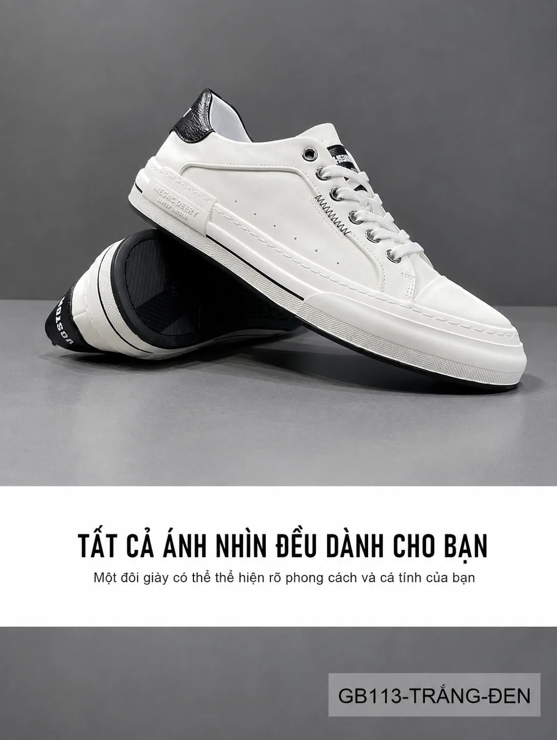 GB113 - Giày nam da thật trắng phối màu thời trang, đế bằng thoải mái, phong cách trẻ trung năng động - ảnh 5