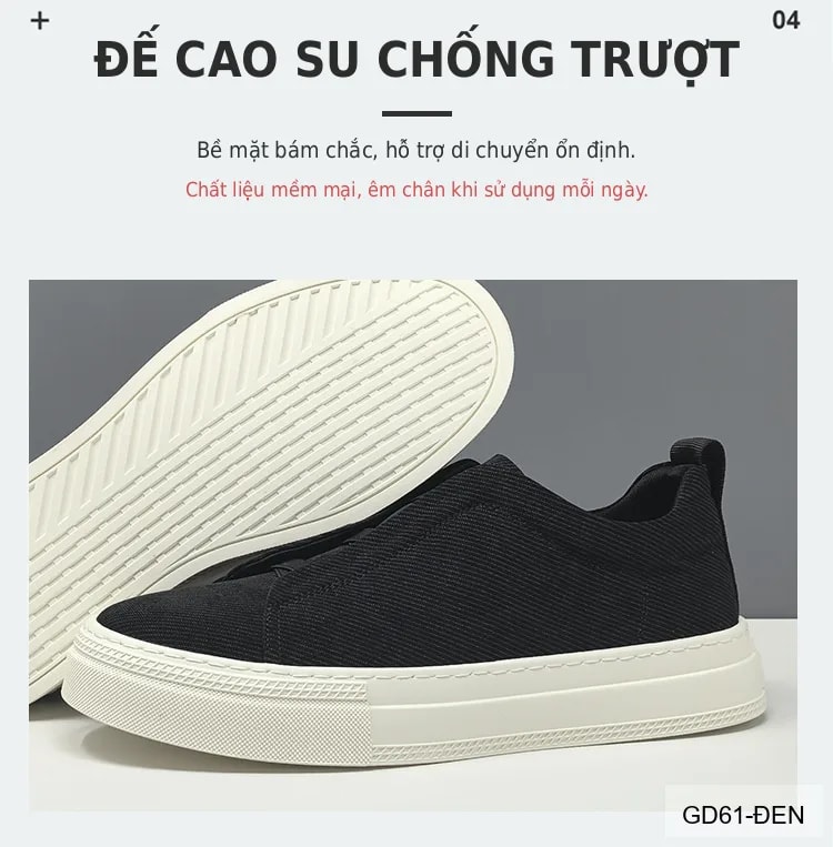 GD61 - Giày thể thao nam kiểu lười, chất liệu vải thoáng khí, đế cao su êm ái, phối màu kaki và đen - ảnh 6