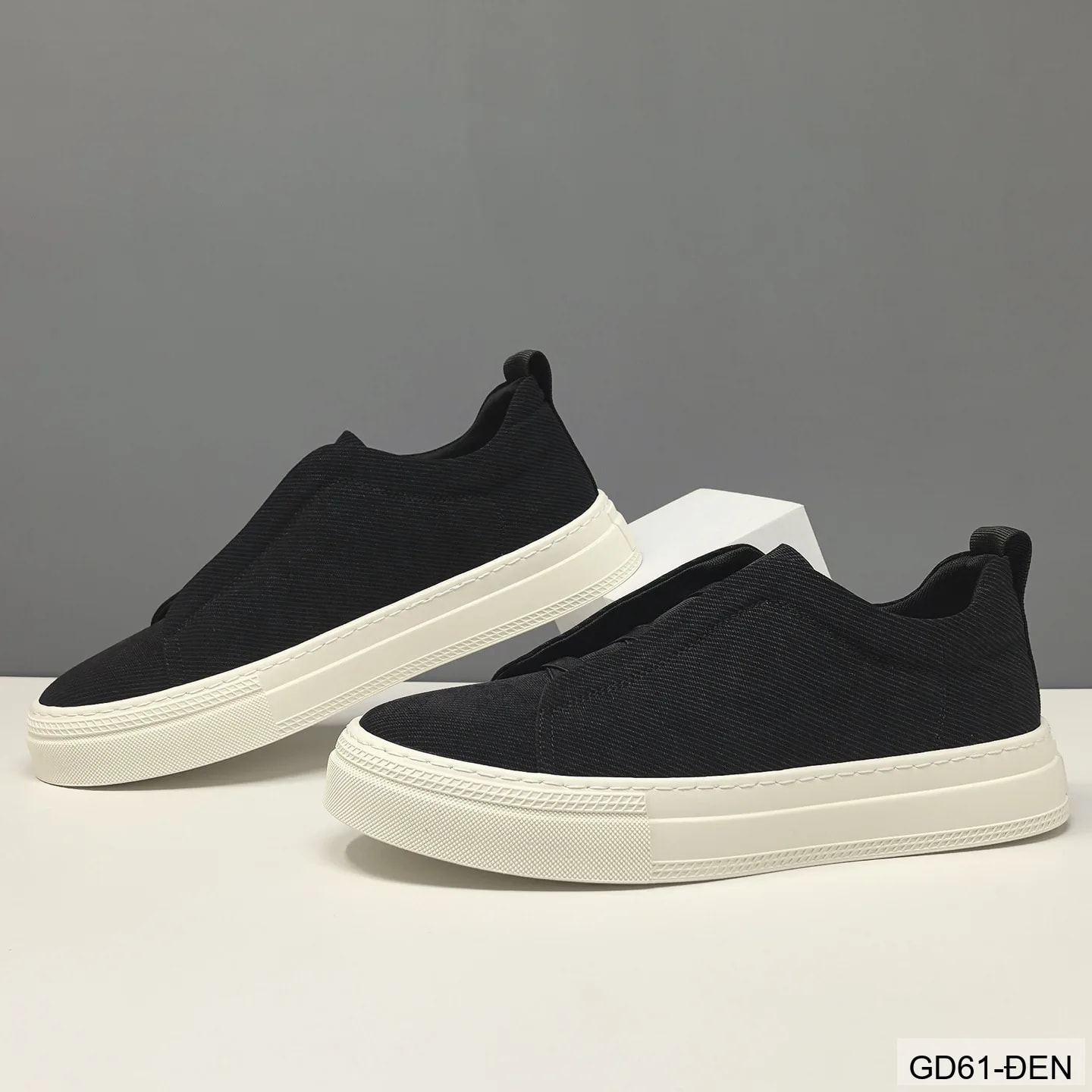 GD61 - Giày thể thao nam kiểu lười, chất liệu vải thoáng khí, đế cao su êm ái, phối màu kaki và đen - ảnh 4