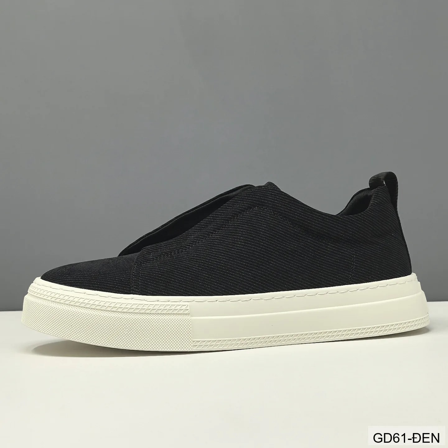 GD61 - Giày thể thao nam kiểu lười, chất liệu vải thoáng khí, đế cao su êm ái, phối màu kaki và đen - ảnh 3