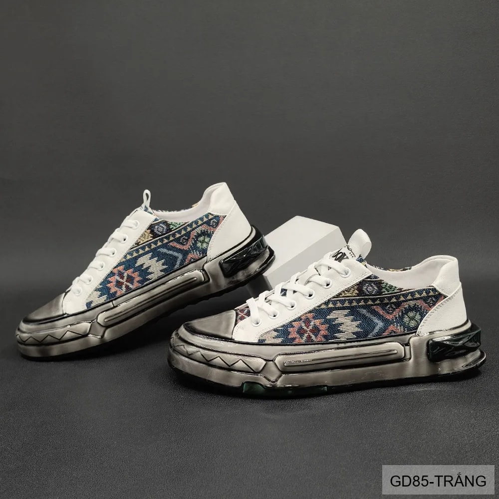 GD85 - Giày Thể Thao Nam Đế Dày Phong Cách Retro, Chất Liệu Da Bò & Vải, Màu Trắng Đen - ảnh 3