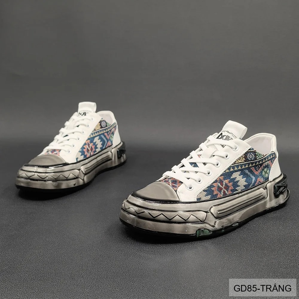 GD85 - Giày Thể Thao Nam Đế Dày Phong Cách Retro, Chất Liệu Da Bò & Vải, Màu Trắng Đen - ảnh 4