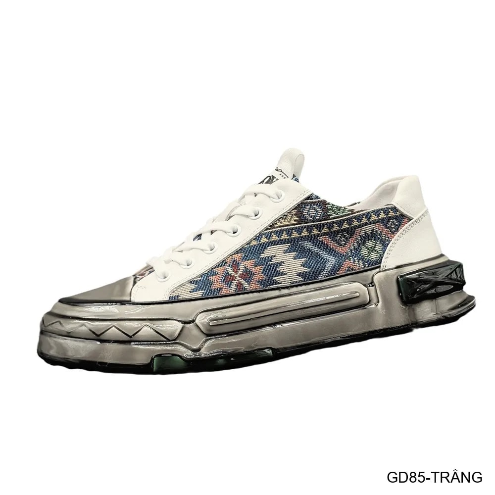 GD85 - Giày Thể Thao Nam Đế Dày Phong Cách Retro, Chất Liệu Da Bò & Vải, Màu Trắng Đen - ảnh 5