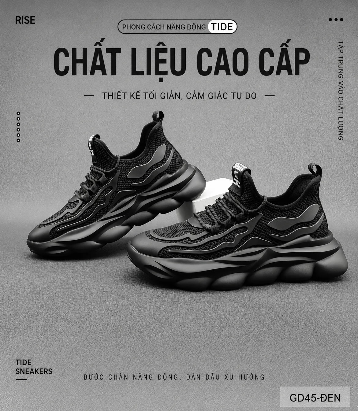 GD45 - Giày thể thao nam đế dày tăng chiều cao chống trượt, màu trắng đen - ảnh 6