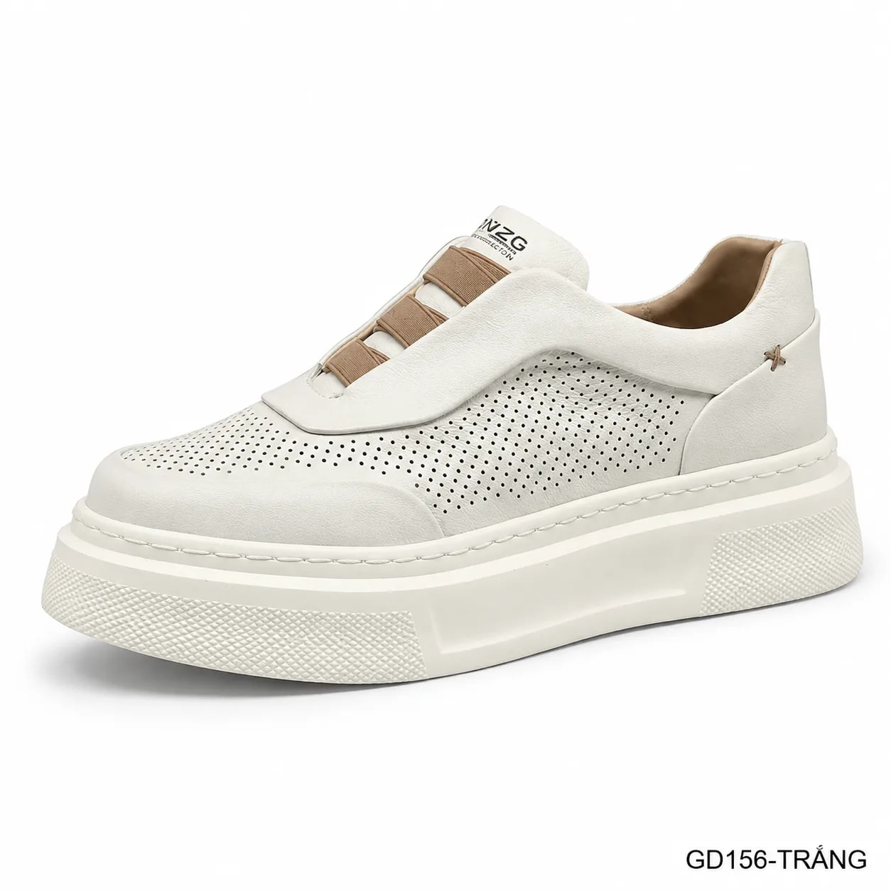 GD156 - Giày thể thao nam trắng da bò đế dày thời trang, thoáng khí, tăng chiều cao nhẹ