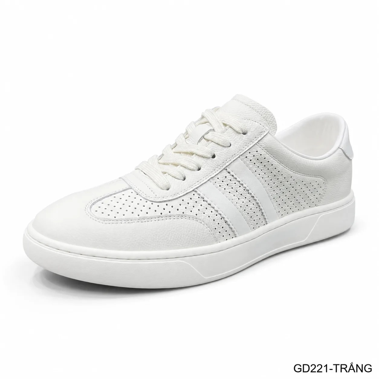 GD221 - Giày thể thao nam da thật đục lỗ, phong cách châu Âu, trắng sang trọng, thoáng khí mùa hè