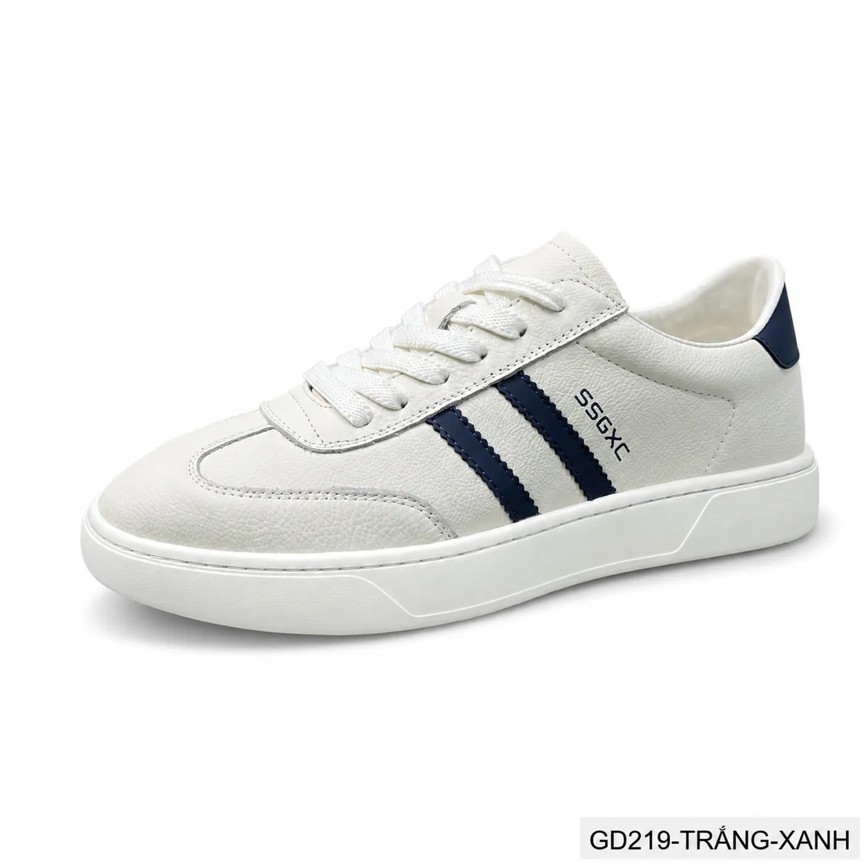 GD219 - Giày thể thao nam cổ thấp da thật trắng phối màu xanh đỏ thời trang