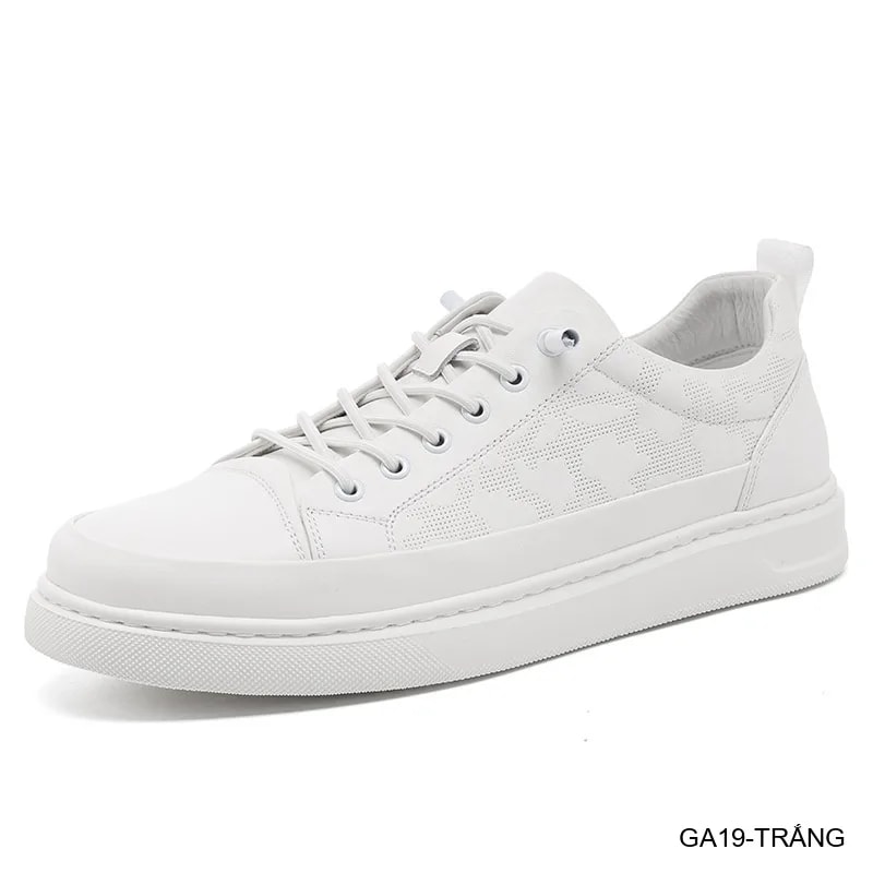 GA19 - Giày da thật nam Lin Sen, mẫu mới 2026, sneaker trắng đen thời trang, đế bằng êm chân