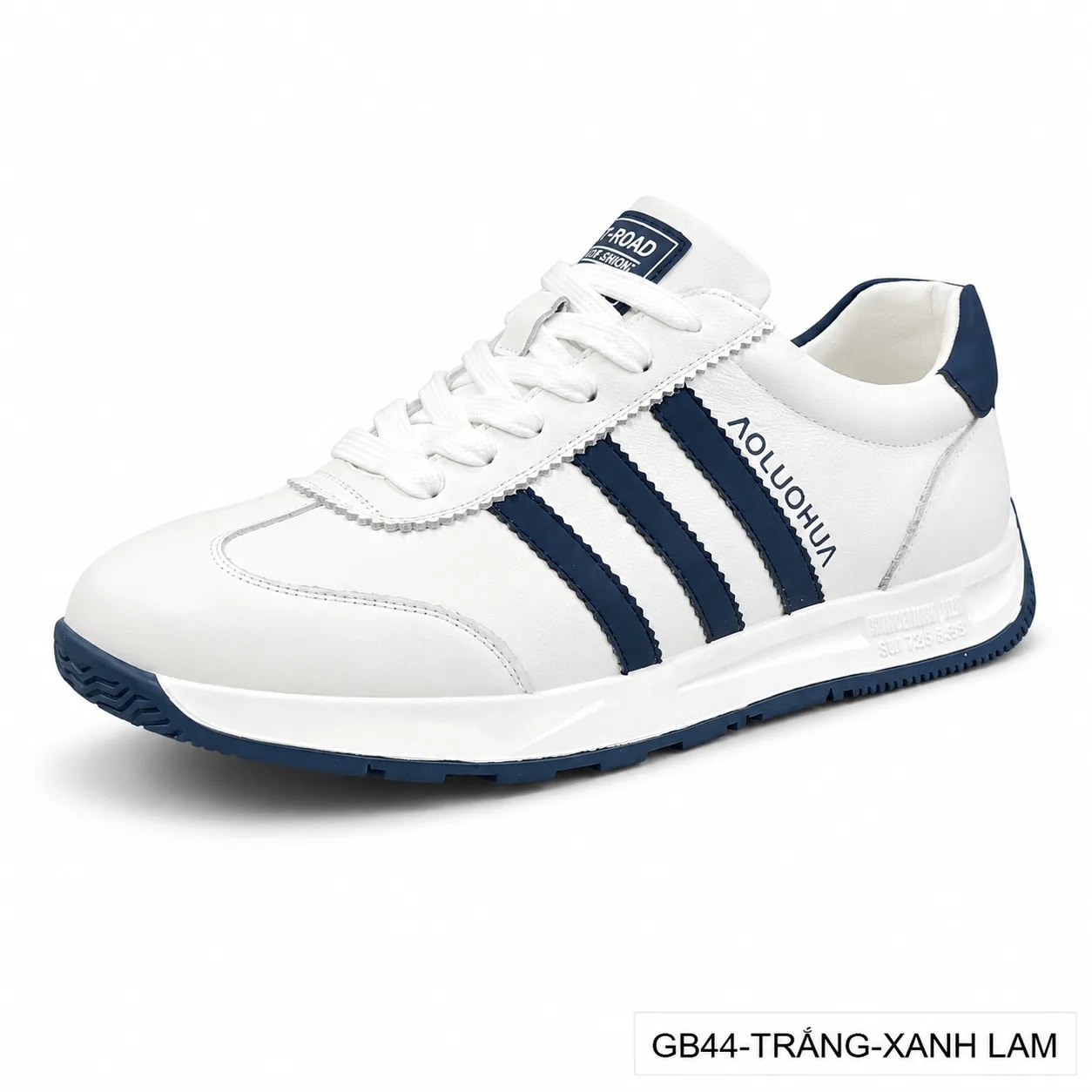 GB44 - Giày Thể Thao Nam Phong Cách Retro Da Bò Trắng Kẻ Sọc Xanh Lam Nâu
