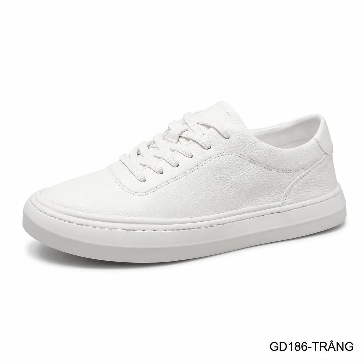 GD186 - Giày thể thao nam da thật phong cách Hàn, mũi tròn đế thấp, phối màu trắng đen sang trọng
