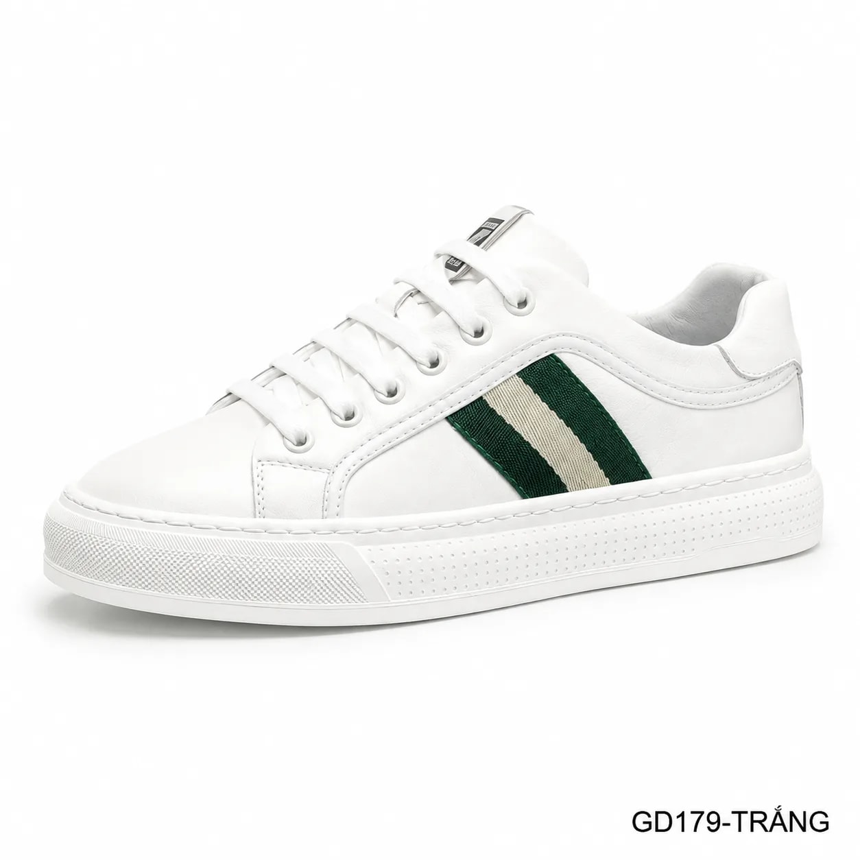 GD179 - Giày Sneaker Nam Da Thật Phong Cách Châu Âu, Mũi Tròn Đế Bằng, Màu Trắng Đen