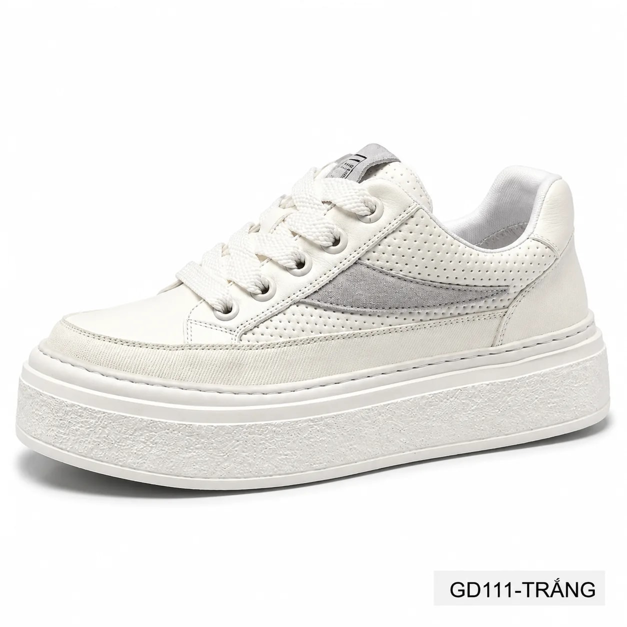 GD111 - Giày thể thao nam da bò cao cấp, đế dày tăng chiều cao, thoáng khí, phối màu trắng đen