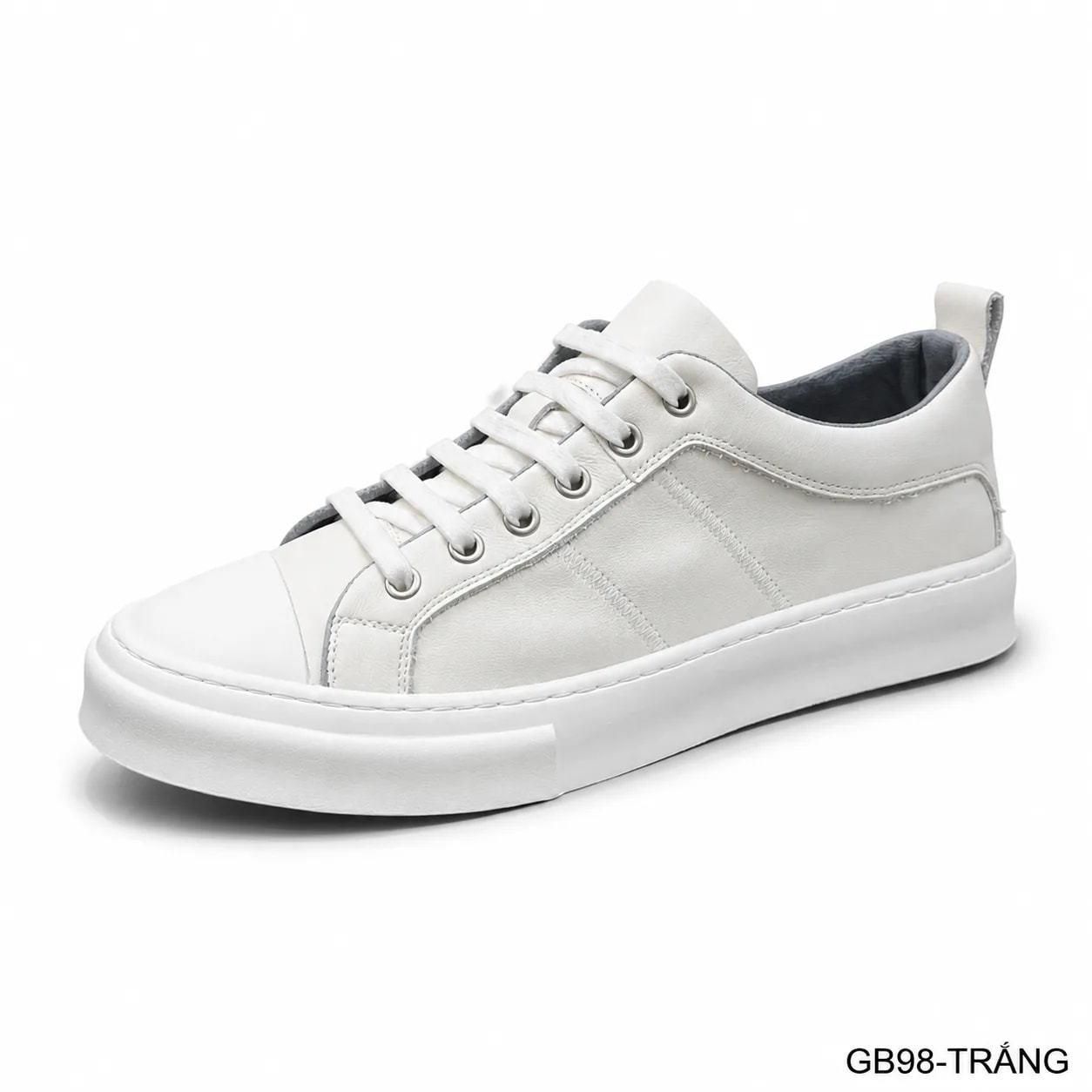 GB98 - Giày thể thao nam da thật cổ thấp phong cách sang trọng, đế trắng thoáng khí, phối màu trắng đen nâu